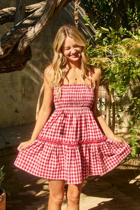 Plaid Mini Dress in Red