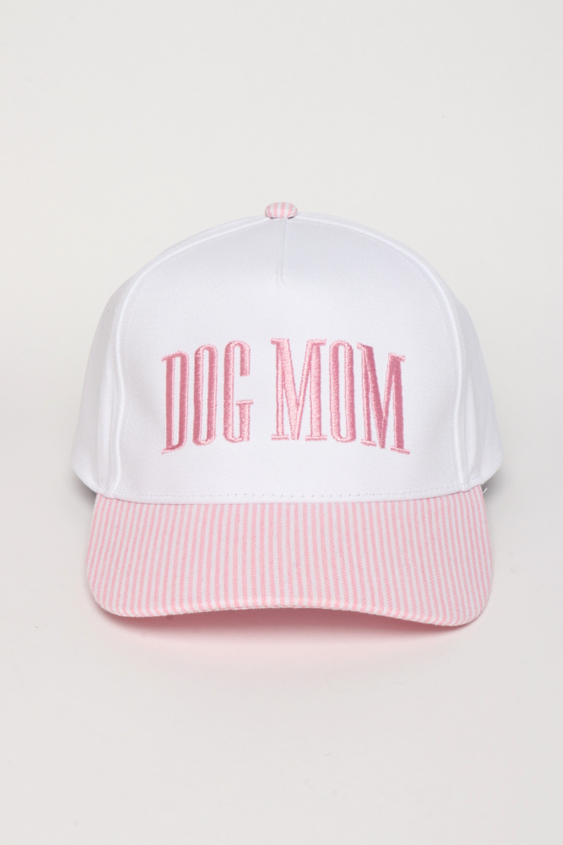 DOG MOM Embroidered Stripe Brim 5 Panel Cap: Blue