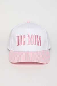 DOG MOM Embroidered Stripe Brim 5 Panel Cap: Blue