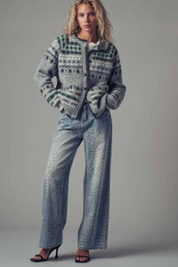 ** Nordic Pattern Button-Up Knit Cardigan: GREY / S/M-3:M/L-3
