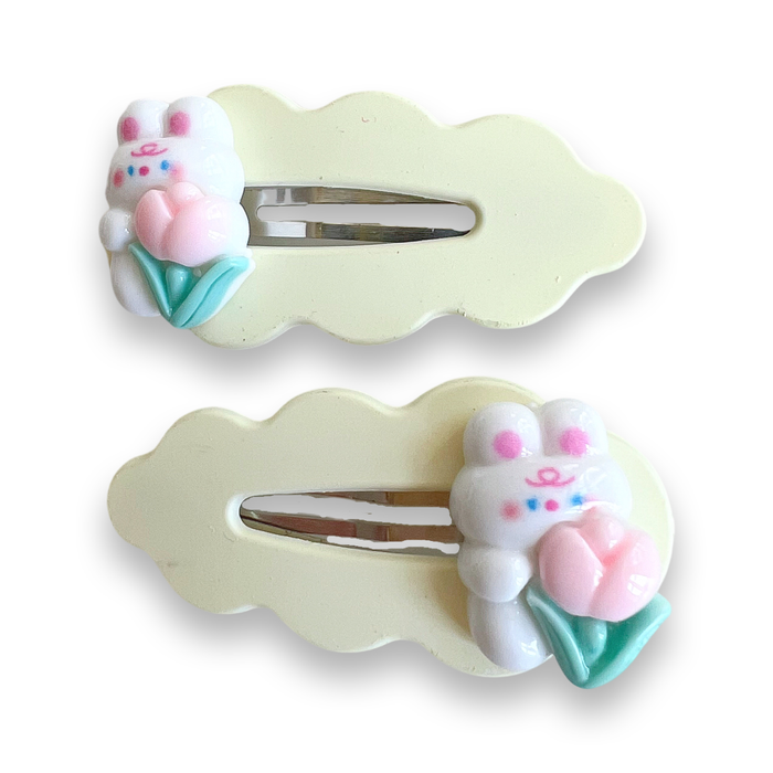 Pop Cutie  Tulip Bunny Hair Clip Set - Handmade