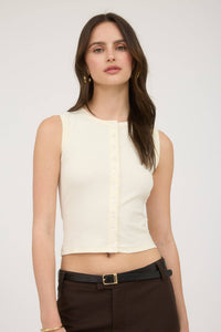 Button Down Knit Tank Top in Cream