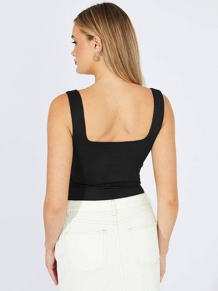 Square Neck Slimming Halter Top in Black