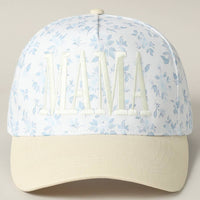 Mama Embroidered Floral Trucker Hat in White/Beige