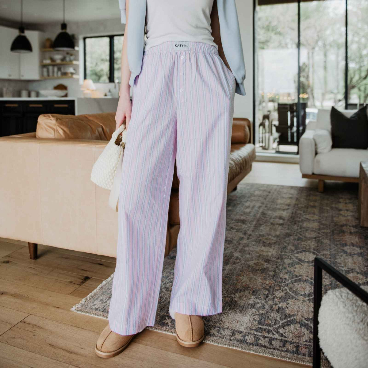 Striped Soft Boxer Pants in Light Pink and Blue