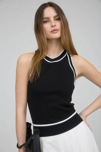 Halter Neckline Sleeveless Contrast Stripe Sweater