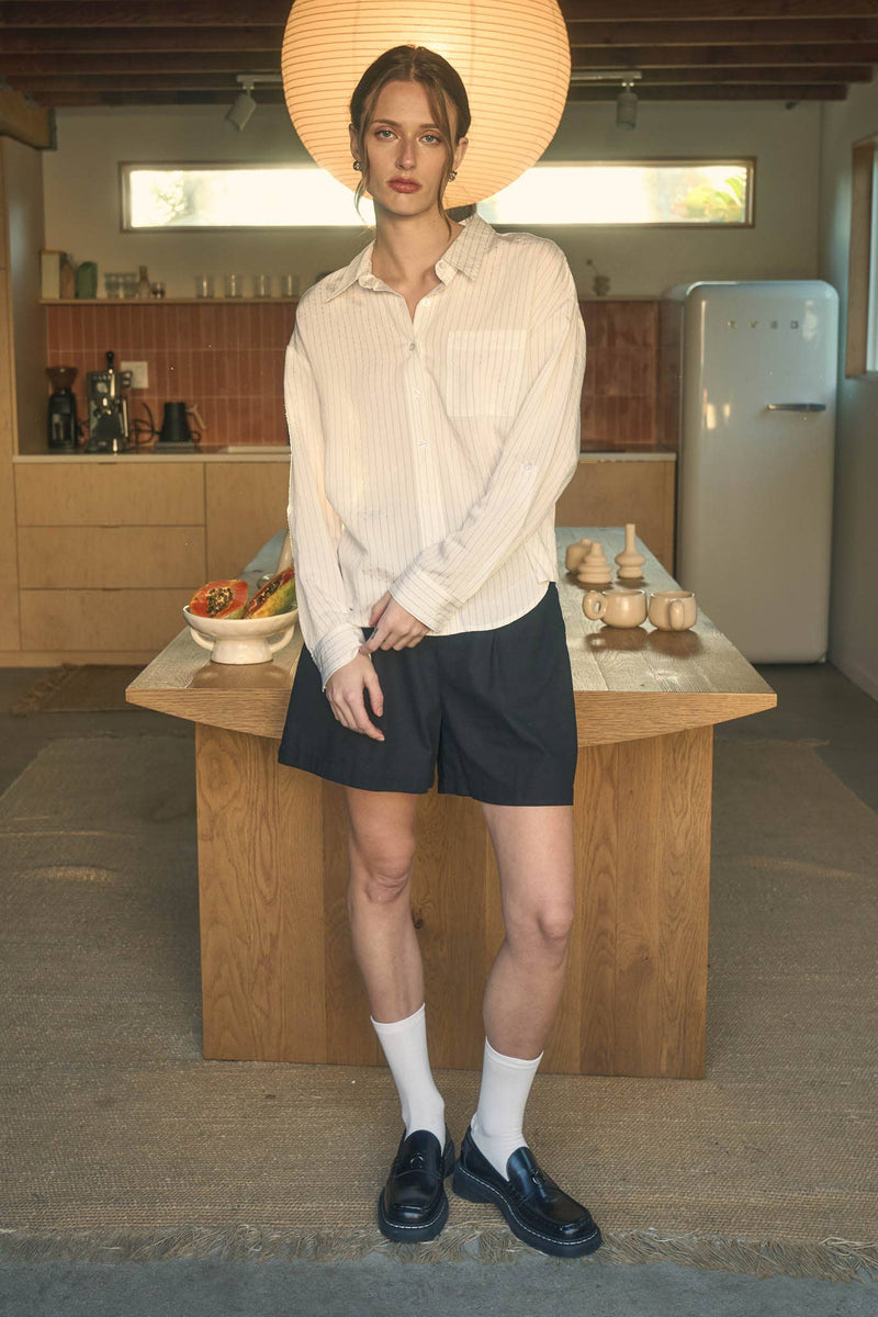 High Waist Pleated White Short