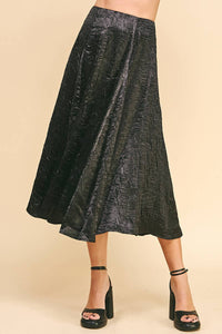 Textured Satin Midi Skirt in Black