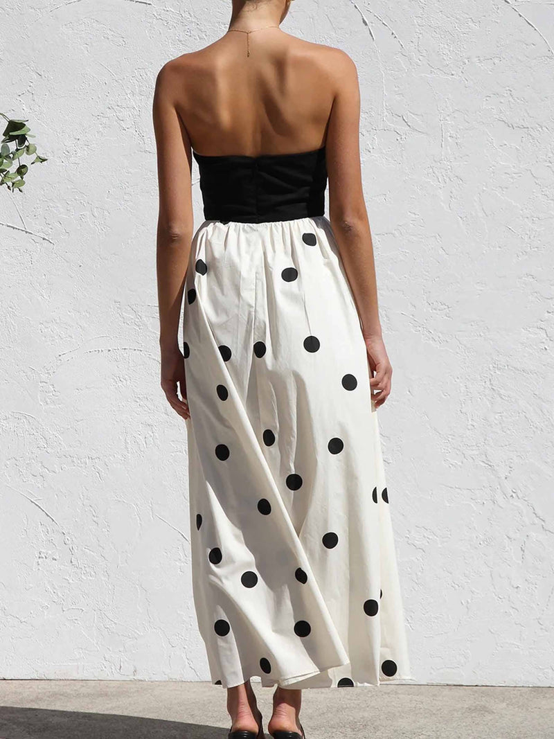 Polka Dot Strapless Dress in Black and White