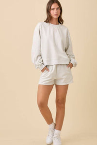 Crewneck With Ribbon Bows in Heather Grey