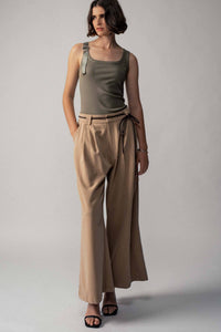 Ribbed Knit Tank Top with Buckle Strap in Olive
