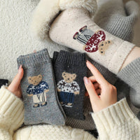 Thick Warm Wool Socks Bear Knit Crew Socks: DARKGREY