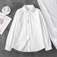 Floral Fines Embroidered Button-Up in White