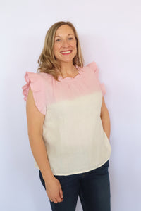 Sleeveless Top With Frill Neck/Arm Detail in Pink