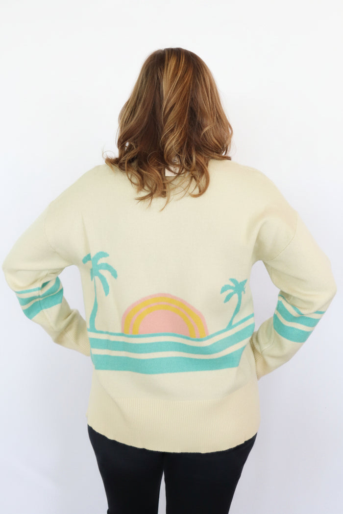 Ocean Sunset Knit Cardigan in Teal