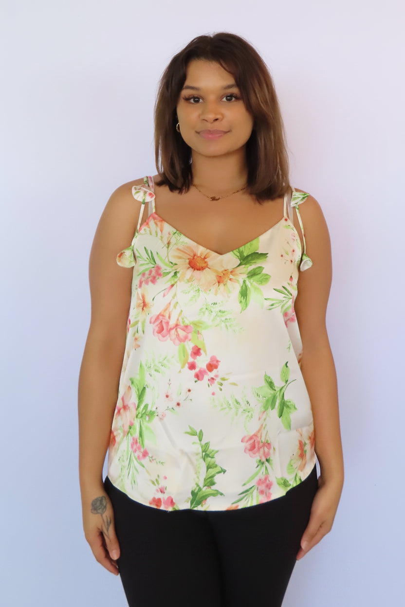 Flower Strap Satin Cami Top