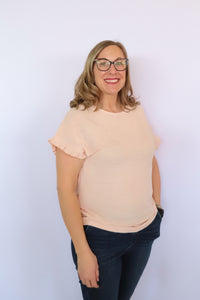 Solid Textured Ruffled Short Sleeve Blouse