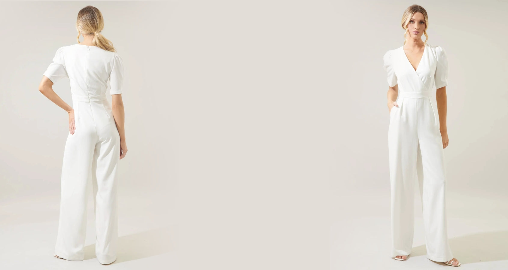 Go Getter Wide Leg Surplice
Jumpsuit in White