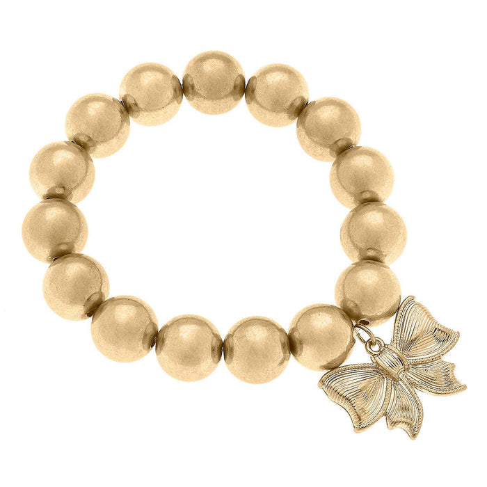 Waverly Bow Charm Chunky Bracelet in Worn Gold