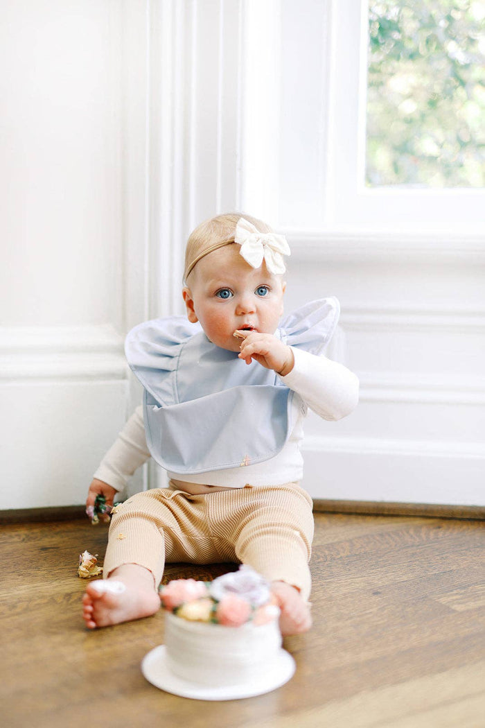 Sky Blue Angel Bib Girls Ruffle Waterproof Feeding Baby Bib