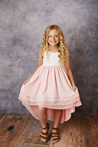 High Low Ombre Tiered Dress in Blush