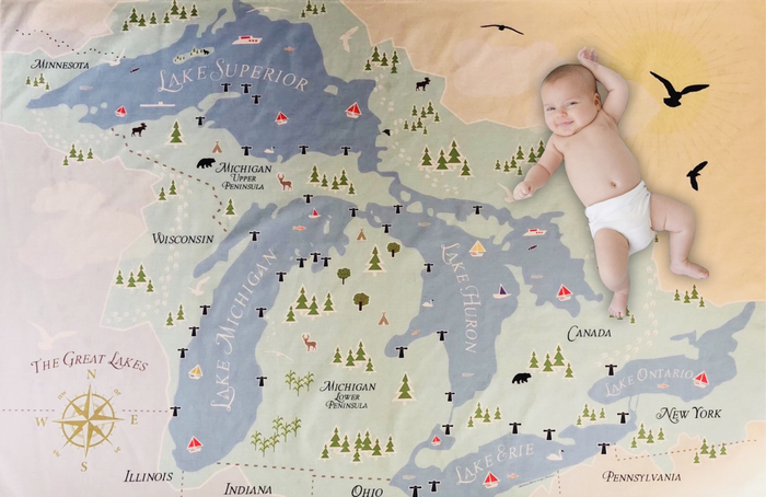 Great Lakes Map Baby Swaddle Blanket