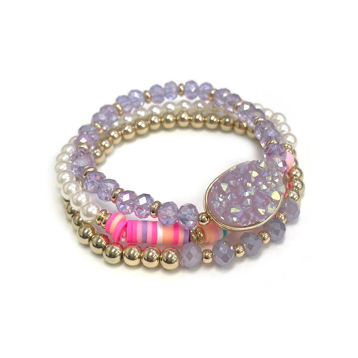 Multi Bead Heishi Mixed Stretch Bracelets: Lavendar