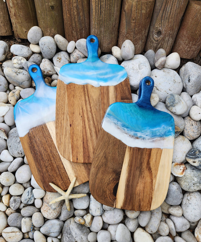 Ocean Waves With Resin Design on Black Walnut Cutting Board