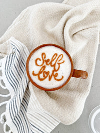 Self Love Coffee Stencil Art for Latte Cappuccino Mug