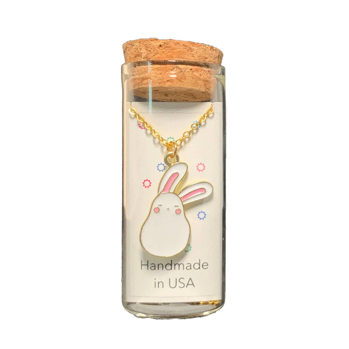 Easter Bunny Charm Necklace in a Bottle: Happy Bunny