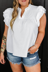 Textured Flutter Sleeve Plus Size Blouse in White