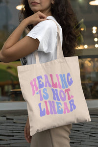 Healing Is Not Linear Tote Bag, Mental Health Awareness Canvas Tote