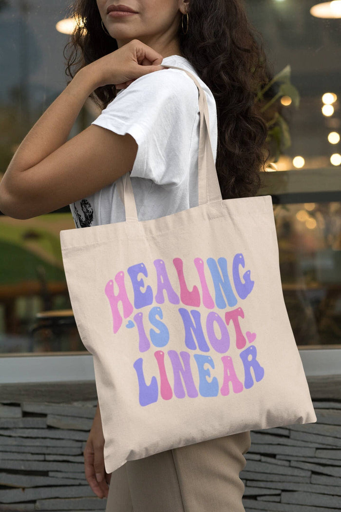Healing Is Not Linear Tote Bag, Mental Health Awareness Canvas Tote