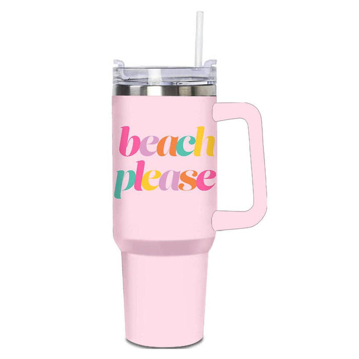 Pink Beach Please Tumbler Cup w/ Handle