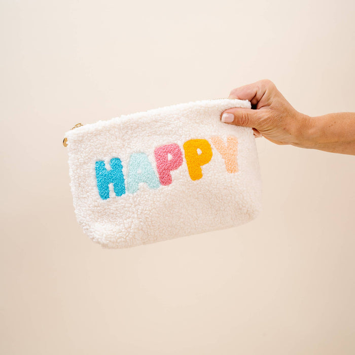 Cream Teddy Pouch - Happy
