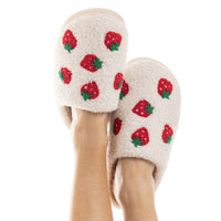 Strawberry Fuzzy Slippers for Women in White
