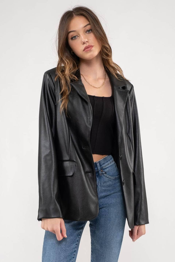 Notch Collar Faux Leather Blazer