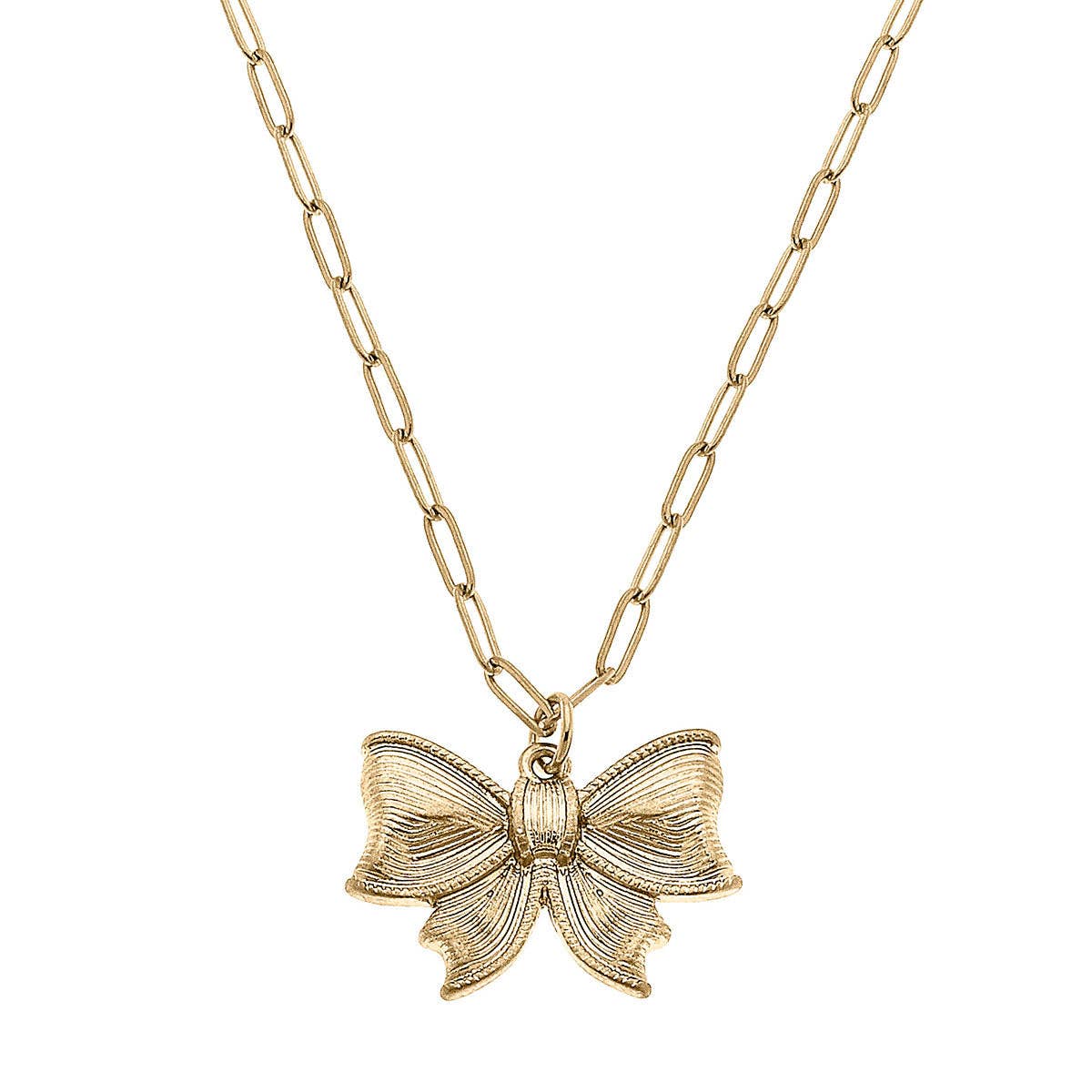 Waverly Bow Pendant Necklace in Worn Gold