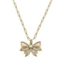 Waverly Bow Pendant Necklace in Worn Gold