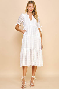 Gingham Print Tunic Dress in White