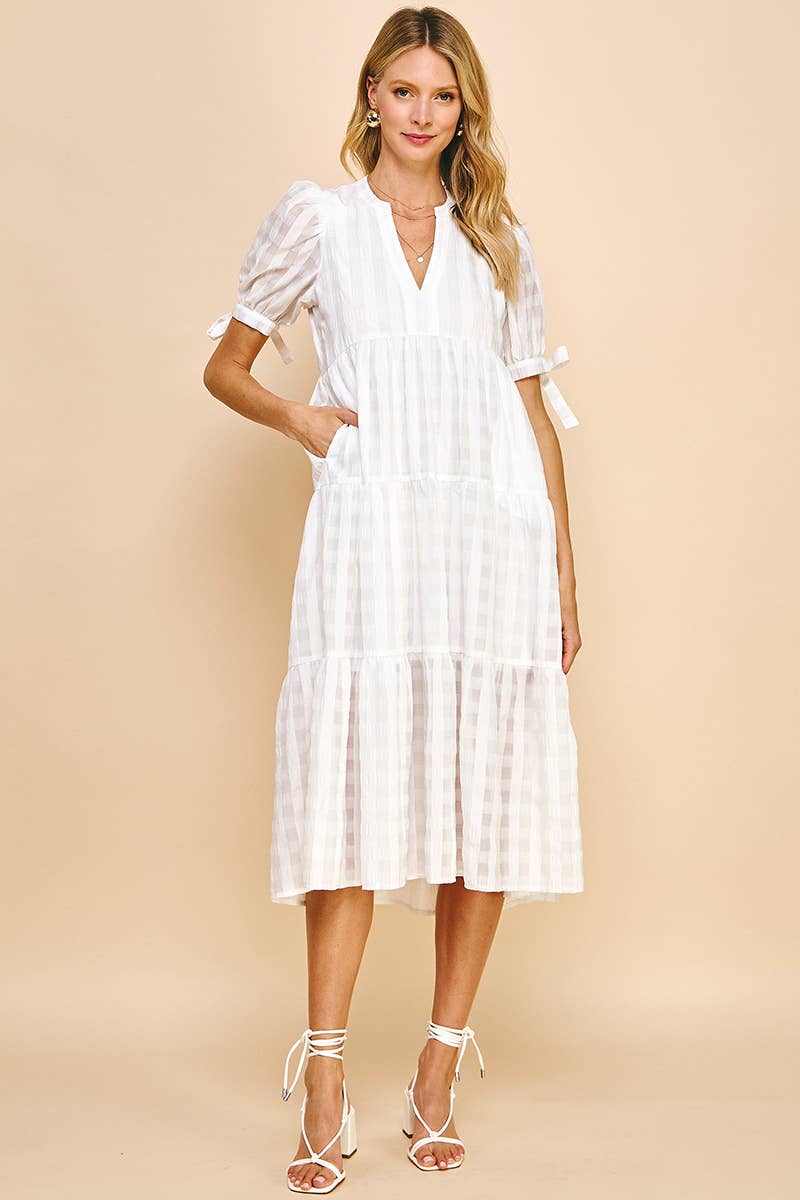 Gingham Print Tunic Dress in White