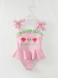 Pink Stripe Watermelon Ruffle Girl’s One Piece Swimsuit