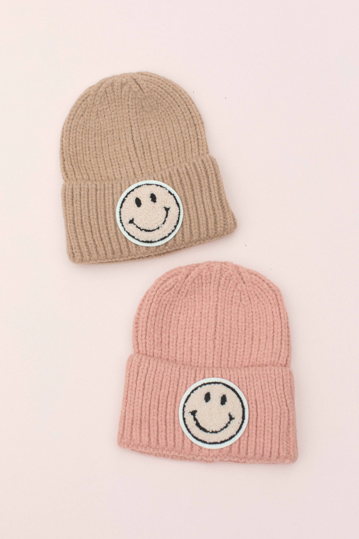 Kids Smile Knit Beanies: Camel