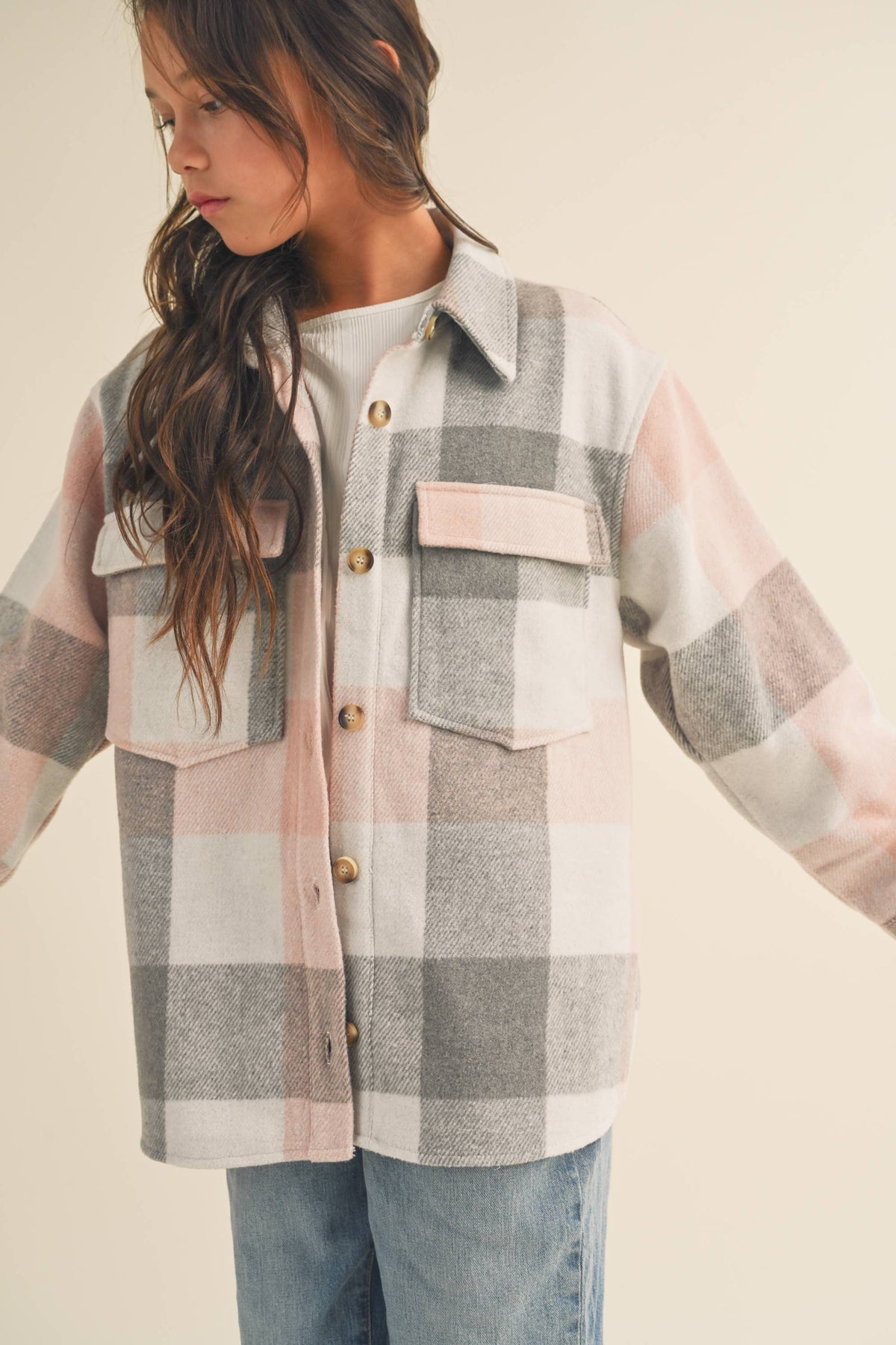 Kid's Plaid Flannel Double Pocket Shacket