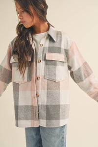 Kid's Plaid Flannel Double Pocket Shacket