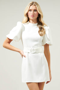 Rica Suave Margaret Bubble Sleeve Mini Dress in White